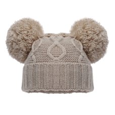 H660-BI: Biscuit Chain Knit Hat w/Pom Poms (0-12m)